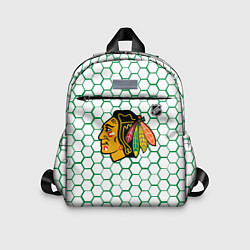 Детский рюкзак Чикаго Блэкхокс - белые соты с зеленой обводкой, цвет: 3D-принт