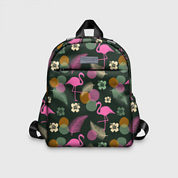 Детский рюкзак Фламинго и листья на темно-зеленом, цвет: 3D-принт