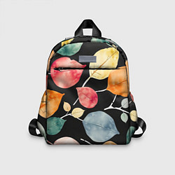 Детский рюкзак Разноцветные акварельные листья на чёрном, AI, цвет: 3D-принт