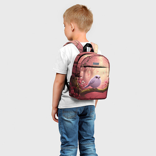 Детский рюкзак Сиреневая птица в розовом цветущем лесу / 3D-принт – фото 5