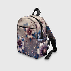 Детский рюкзак Сине-бежевый дымчатый с цветами, цвет: 3D-принт — фото 2
