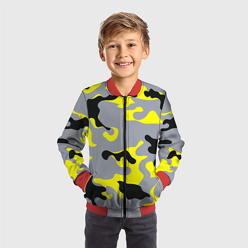 Детский бомбер Yellow & Grey Camouflage / 3D-Красный – фото 3