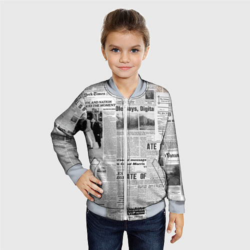 Детский бомбер Газета Newspaper / 3D-Серый – фото 4