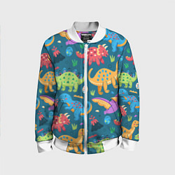 Бомбер детский Арт с динозаврами, цвет: 3D-белый