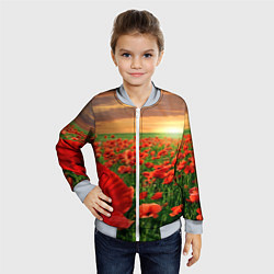 Бомбер детский Красный мак на закате, цвет: 3D-серый — фото 2