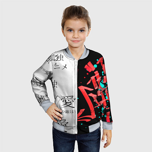 Детский бомбер Японские надписи / 3D-Серый – фото 4