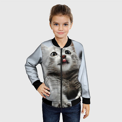 Детский бомбер Серый котенок / 3D-Черный – фото 4