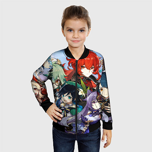Детский бомбер Персонажи Genshin Impact / 3D-Черный – фото 4