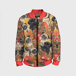 Бомбер детский Мопсики Цветочки, цвет: 3D-красный