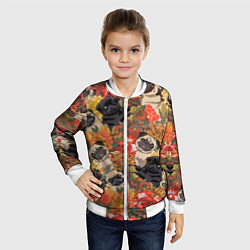 Бомбер детский Мопсики Цветочки, цвет: 3D-белый — фото 2