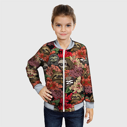 Детский бомбер Ленивец & Цветочки / 3D-Серый – фото 4