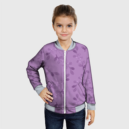 Детский бомбер Листья на фиолетовом фоне / 3D-Серый – фото 4