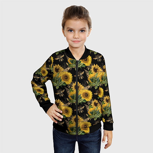 Детский бомбер Fashion Sunflowers and bees / 3D-Черный – фото 4