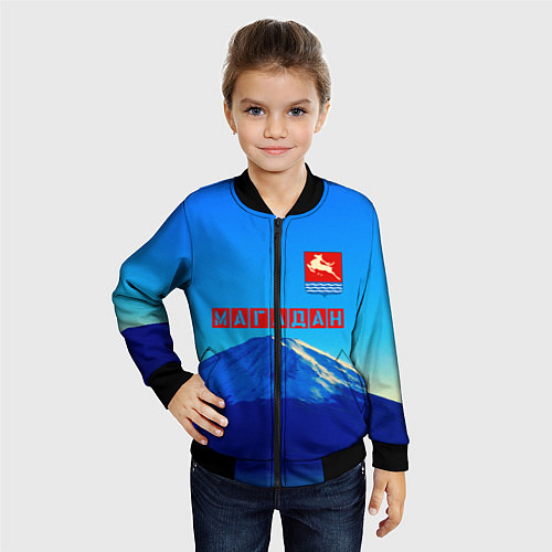 Детский бомбер Магадан герб / 3D-Черный – фото 4