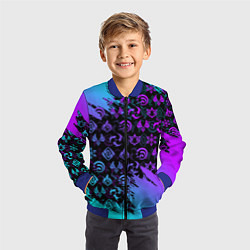 Бомбер детский GENSHIN NEON PATTERN SYMBOL НЕОН ЭМБЛЕМЫ, цвет: 3D-синий — фото 2