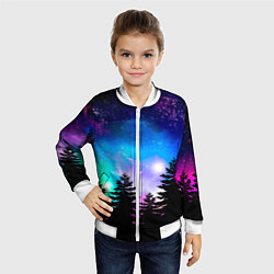 Бомбер детский Космический лес, елки и звезды, цвет: 3D-белый — фото 2