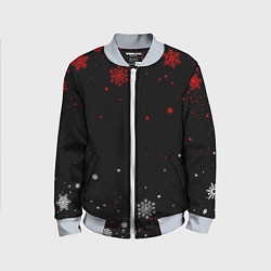 Детский бомбер КРАСНО БЕЛЫЕ СНЕЖИНКИ НА ЧЁРНОМ ФОНЕ