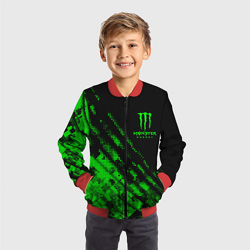 Детский бомбер Monster Energy Текстура / 3D-Красный – фото 3