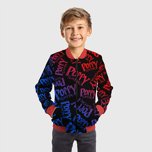 Детский бомбер POPPY PLAYTIME LOGO NEON, ХАГИ ВАГИ / 3D-Красный – фото 3
