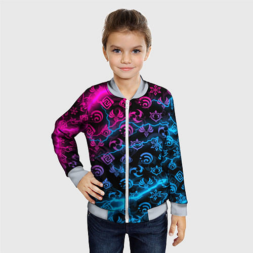 Детский бомбер НЕОНОВЫЕ МОЛНИИ, GENSHIN IMPACT NEON / 3D-Серый – фото 4
