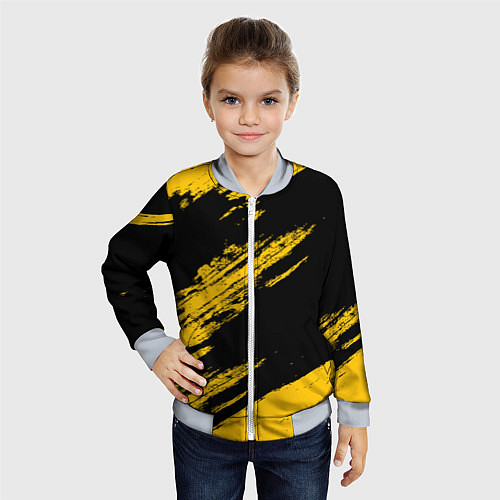 Детский бомбер BLACK AND YELLOW GRUNGE ГРАНЖ / 3D-Серый – фото 4