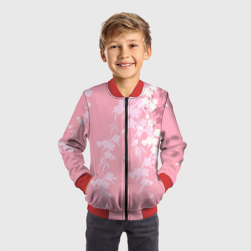 Детский бомбер Цветущая ива / 3D-Красный – фото 3