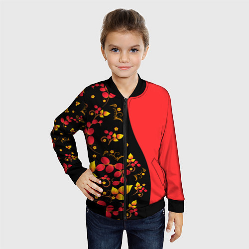 Детский бомбер Хохлома Русская роспись / 3D-Черный – фото 4