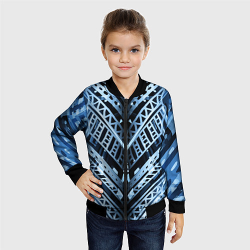 Детский бомбер Неоновый узор Абстракция Голубой и синий цвет на ч / 3D-Черный – фото 4
