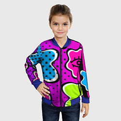Бомбер детский Яркий абстрактный узор в стиле 90х, неоновые цвета, цвет: 3D-синий — фото 2