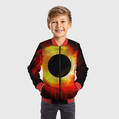 Детский бомбер Черная дыра на красно-желтом фоне / 3D-Красный – фото 3