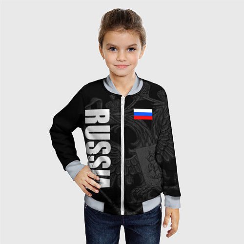 Детский бомбер RUSSIA - BLACK EDITION / 3D-Серый – фото 4