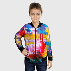 Бомбер детский Импрессионизм Лето Абстракция Impressionism Summer, цвет: 3D-черный — фото 2