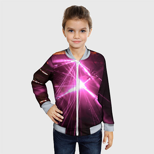 Детский бомбер Неоновые лазеры во тьме - Розовый / 3D-Серый – фото 4