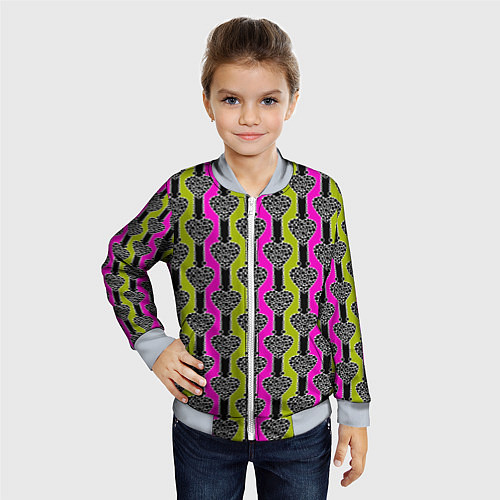 Детский бомбер Striped multicolored pattern Сердце / 3D-Серый – фото 4