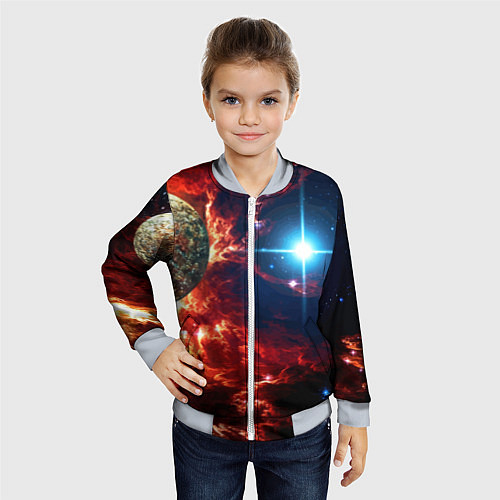 Детский бомбер Яркая звезда в космическом пространстве / 3D-Серый – фото 4