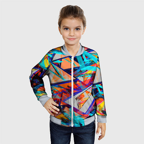 Детский бомбер Яркий неоновый абстрактный узор / 3D-Серый – фото 4