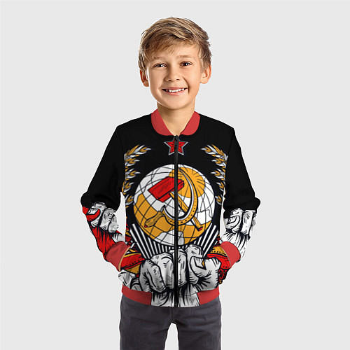 Детский бомбер Герб СССР на черном фоне / 3D-Красный – фото 3