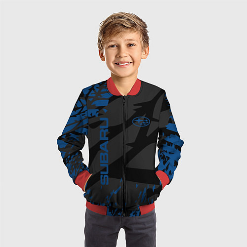 Детский бомбер Subaru - следы шин / 3D-Красный – фото 3