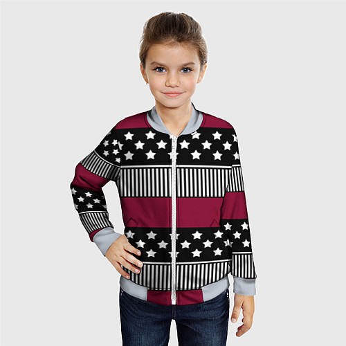 Детский бомбер Burgundy black striped pattern / 3D-Серый – фото 4