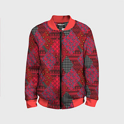 Бомбер детский Красный лоскутный узор пэчворк, цвет: 3D-красный