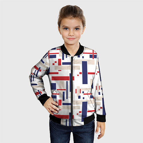 Детский бомбер Геометрический узор Орион красно-синий на белом / 3D-Черный – фото 4