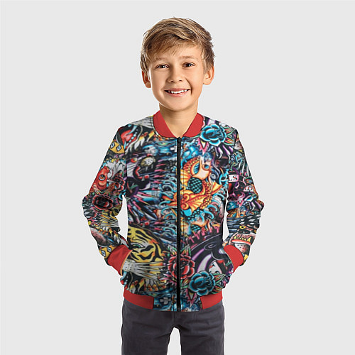 Детский бомбер Татуировки / 3D-Красный – фото 3