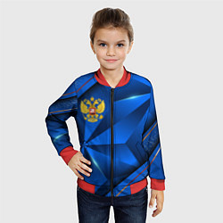 Бомбер детский Герб РФ на синем объемном фоне, цвет: 3D-красный — фото 2