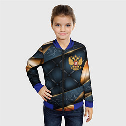 Бомбер детский Золотой герб России на объемном фоне, цвет: 3D-синий — фото 2