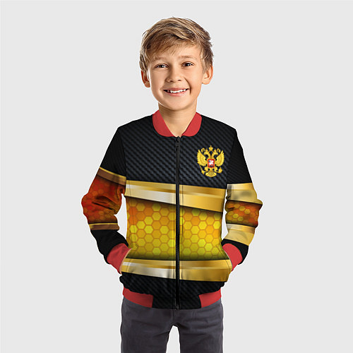 Детский бомбер Black & gold - герб России / 3D-Красный – фото 3
