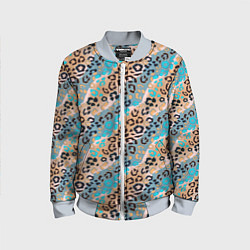 Бомбер детский Леопардовый узор на синих, бежевых диагональных по, цвет: 3D-серый