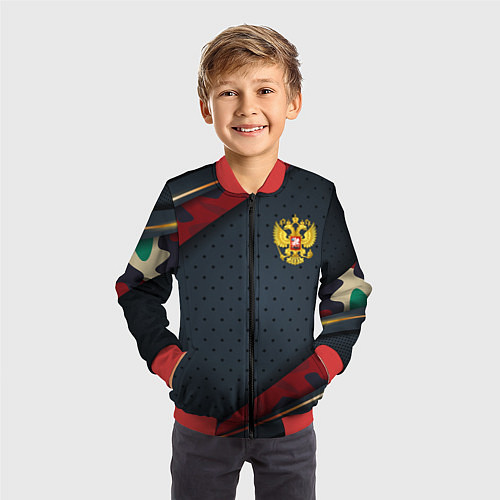 Детский бомбер Герб России черно-красный камуфляж / 3D-Красный – фото 3