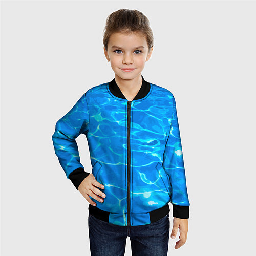 Детский бомбер Абстрактные волны бассейна - текстура / 3D-Черный – фото 4