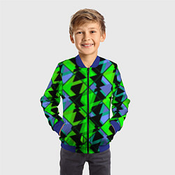 Бомбер детский Абстрактные узор из геометрических фигур в зеленых, цвет: 3D-синий — фото 2