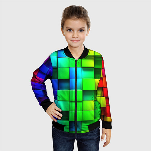 Детский бомбер Цветные неоновые кубы / 3D-Черный – фото 4